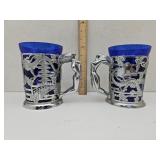 2 VTG Cobalt Blue Tankards w Nude Handles