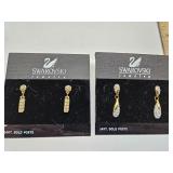 2 Pair 14 K Gold Post Swarovski Earrings