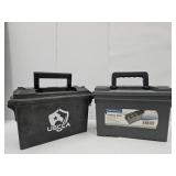 2 Plastic Ammo Boxes  5 x 11 x 7" high
