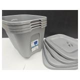 4  Gray Storage Totes 10 Gal Each