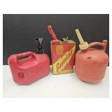 3 Gas Cans Metal 1gal, 2 Red 1 Gal Cans