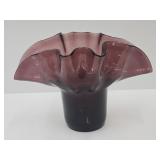 Amethyst Glass  Ruffled Top Vase 9.5"w x 6" h