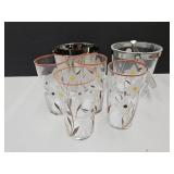 Vtg Glass Ice Buckets, & glasses  w Flowers