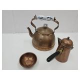 Antique Copper Kettle & Hammered  Tea / Coffee Pot