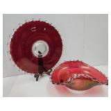 Beautiful Red Bonnet Shape Lattice  Bowl & Platter