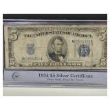 1934 C $5 Silver Certificate Blue Seal, Reg. PCS