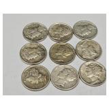 9 Silver Mercury Dimes