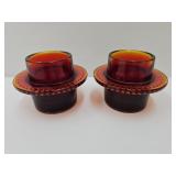 Pair of  English Red Art Glass Tea Light Holders