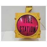 Flashing Red Traffic Light w FIRE STATION  19" h