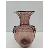 Amethsy Glass Vase w AppliedRibbon Edge 9"H