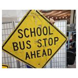 School Bus Stop Ahead Metal Sign w Holes 30"