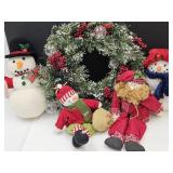 Christmas  Santa, 3 Snowman & Wreath w Tote