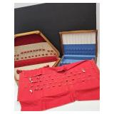 3 VTG Silverware  Caes, 2 Wooden Boxes, 1 Leather