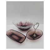 Lg. 12" Clear & Amethyst Bowl & Serving Pieces