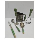 Primitive 6 PC  A & J Green Handle Utensils