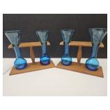 Cobalt Vases w/Wooden Holders 8.5"h