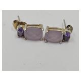 Sterling Silver Earrings Rose Quartz & Puple Gemss