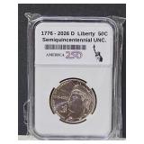 New 2026 D 50 Cent  UNC. Liberty Half 250th Year