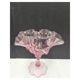 VTG Fenton Pink Rose Glass Compote 6.5" h