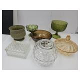 Fairy Lamp,Brown Glass Bowl, Green Compotes++