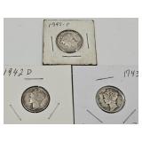 1942 D 43 45 Silver Mercury Dime Coins
