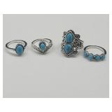 New Silver Plated Turquoise Rings Sizes 4-5
