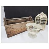 Primitive Tote 19" X 8" & Metal Bird Cage 18"H Bol