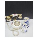 DELFT Sugar, Blue Pitcher & Push button telephone