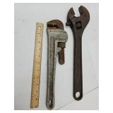 2 Wrenches  15" USA, & Pipe Wrench 14"