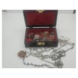 Pearl Inlay Jewelry Box w Contents