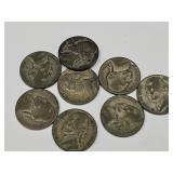 8 Silver WW2 War Nickels