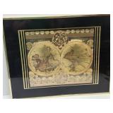 Gold Gilt Color Double Hemisphere Wall Map 28"w