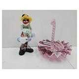 Art Glass Parasol  7.5" h &  Clown w Broke Thumb