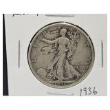 1936 Walking Liberty Silver Half Dollar Coin