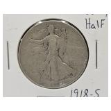 1918 S Walking Liberty Silver Half Dollar Coin