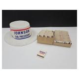 VTG Johnson Political Hat & 2 BX Nixon Matches