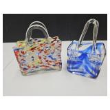 2 Glass Purses Vases