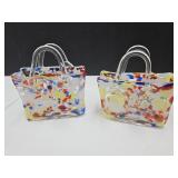 2 Glass Purse Vases