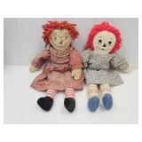 2 Vintage Raggedy Ann Dolls 21" High