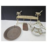 Cowbell, 14" Metal Shelf, Signed Pottery Teapot +