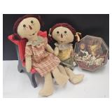 Vintage Raggedy Ann Dolls 15 - 16"  , Desk & Tin