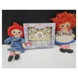 Raggedy Ann Tea Set Sealed & Rag Dolls 12-14"