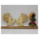 VTG Black Americana Chalkware & Aluminum Sexton