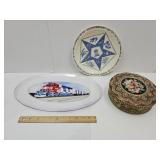 Santa Fe Train Plate, Ind Eastern Star Plate,Tin