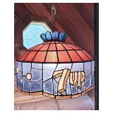 Unusual Stained Glass 7UP Globe Hanging Light 27"