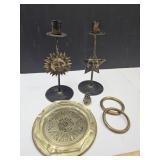 Glass ashtray, Brass Bull rings & Miniture +