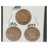 Lot of 3 Indian Head Penny Coins
