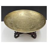 Heavy 12" w  Brass Chinese Dragon Bowl w Stand