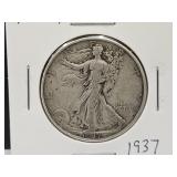 1937 Walking Liberty Silver Half Dollar Coin