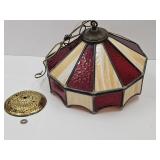 Red & Slag Glass Stained Glass Hanging Light 14"w